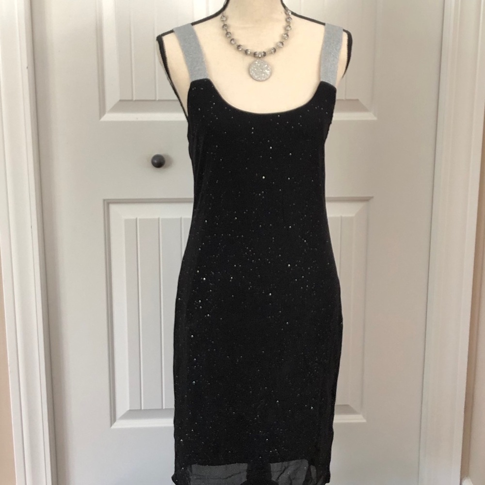 Sheilay black and silver cocktail slip dress